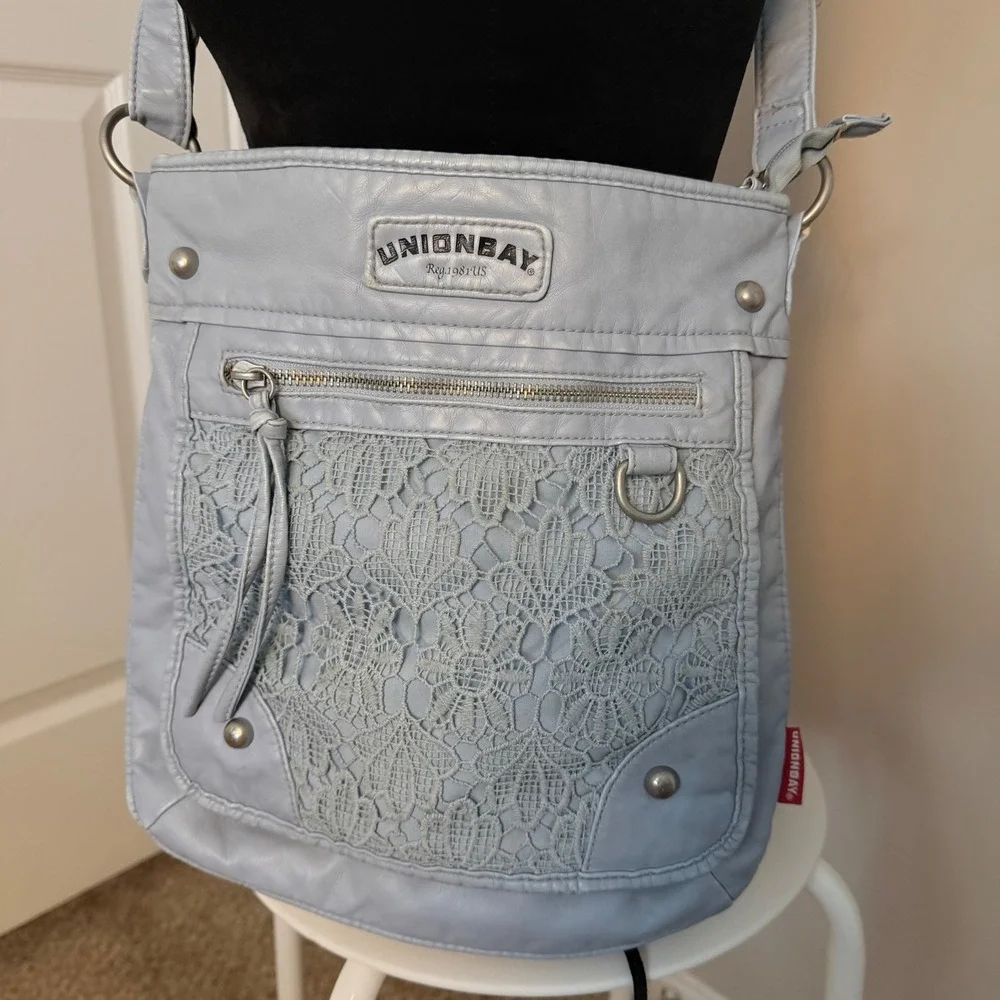 Vintage Faux Leather UnionBay Y2K Blue Lace Crossbody Purse 90s Small Adjust